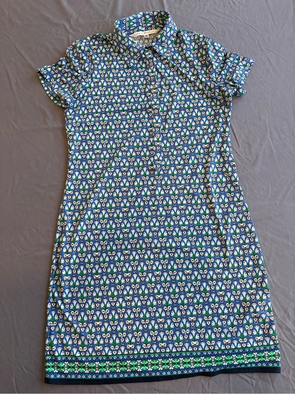 Max Studio Blue & Green Floral Printed Polo Dress Size Medium